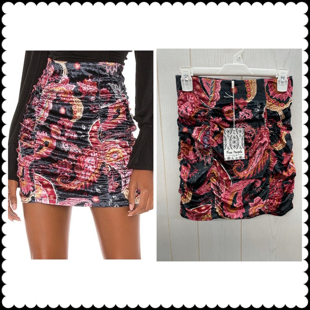 Free People Velvet Print Mini Skirt NEW